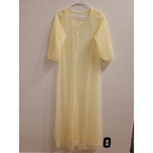 Sears Sheer Night Gown Womens 36 or M Yellow Vintage Elegant Sleep Wear Robe